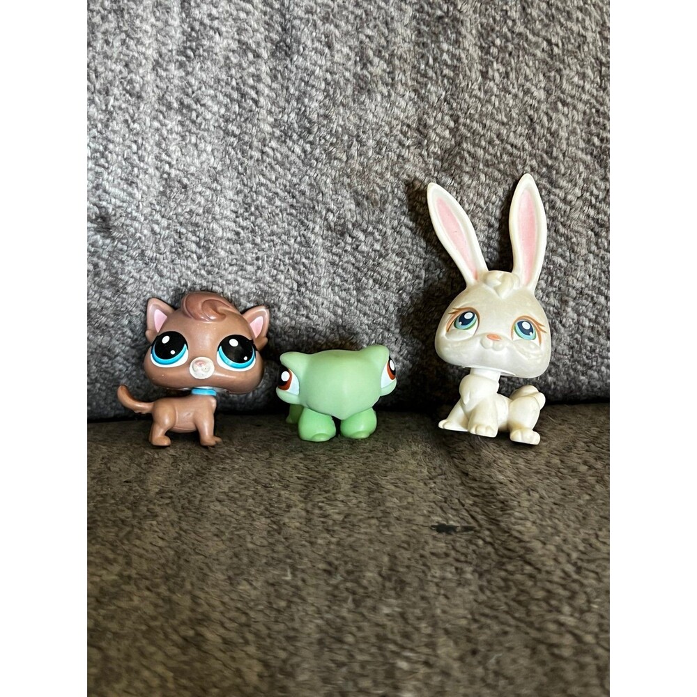 Authentic Littlest Pet Shop Lot 3 Vintage Hasbro LPS Bundle - Cat Bunny Turtle